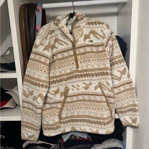 The North Face Tan and Cream Patterned Fleece Sherpa Half Zip